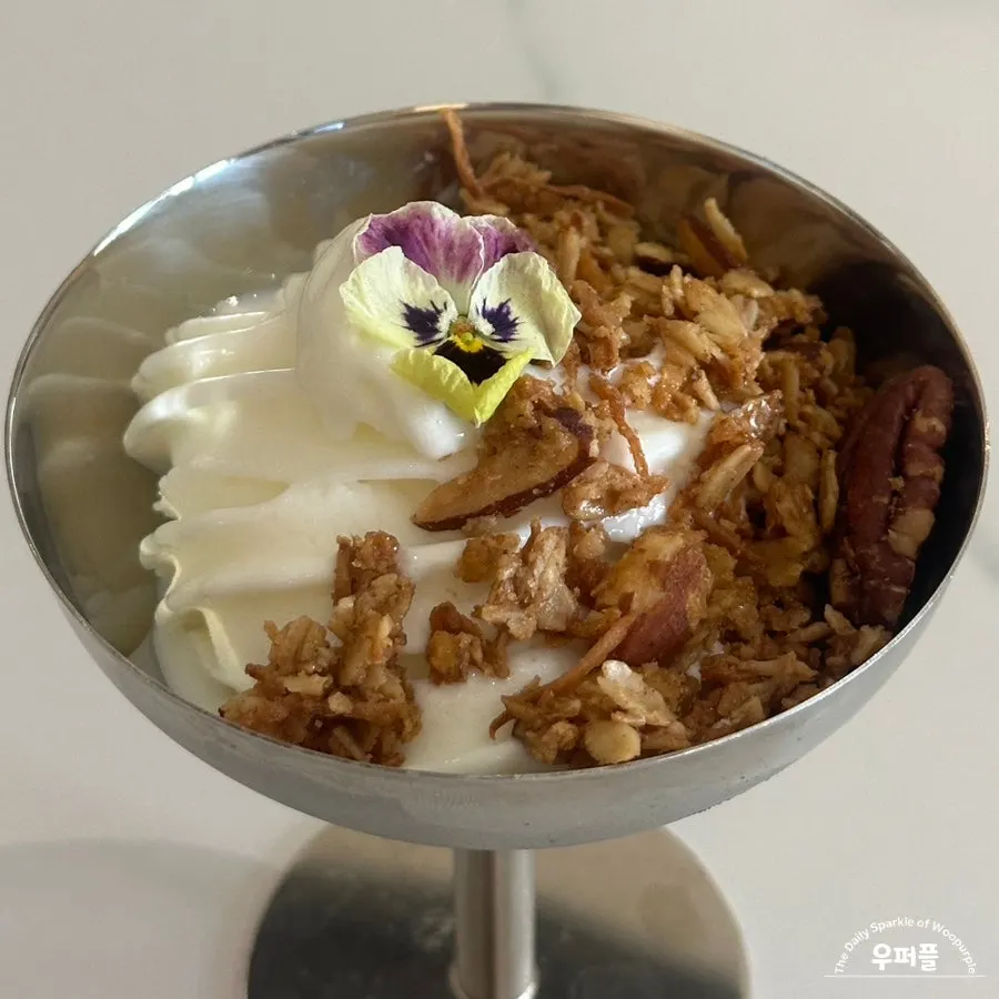 Yogurt granola gelato piled with granola topping