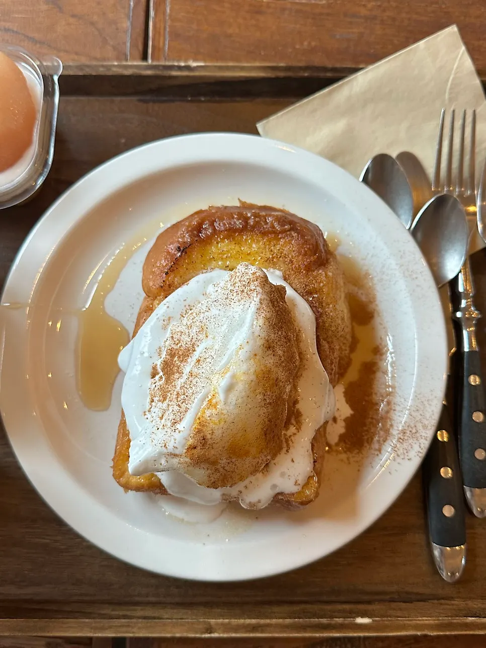 Crème brûlée French toast piled high with cream