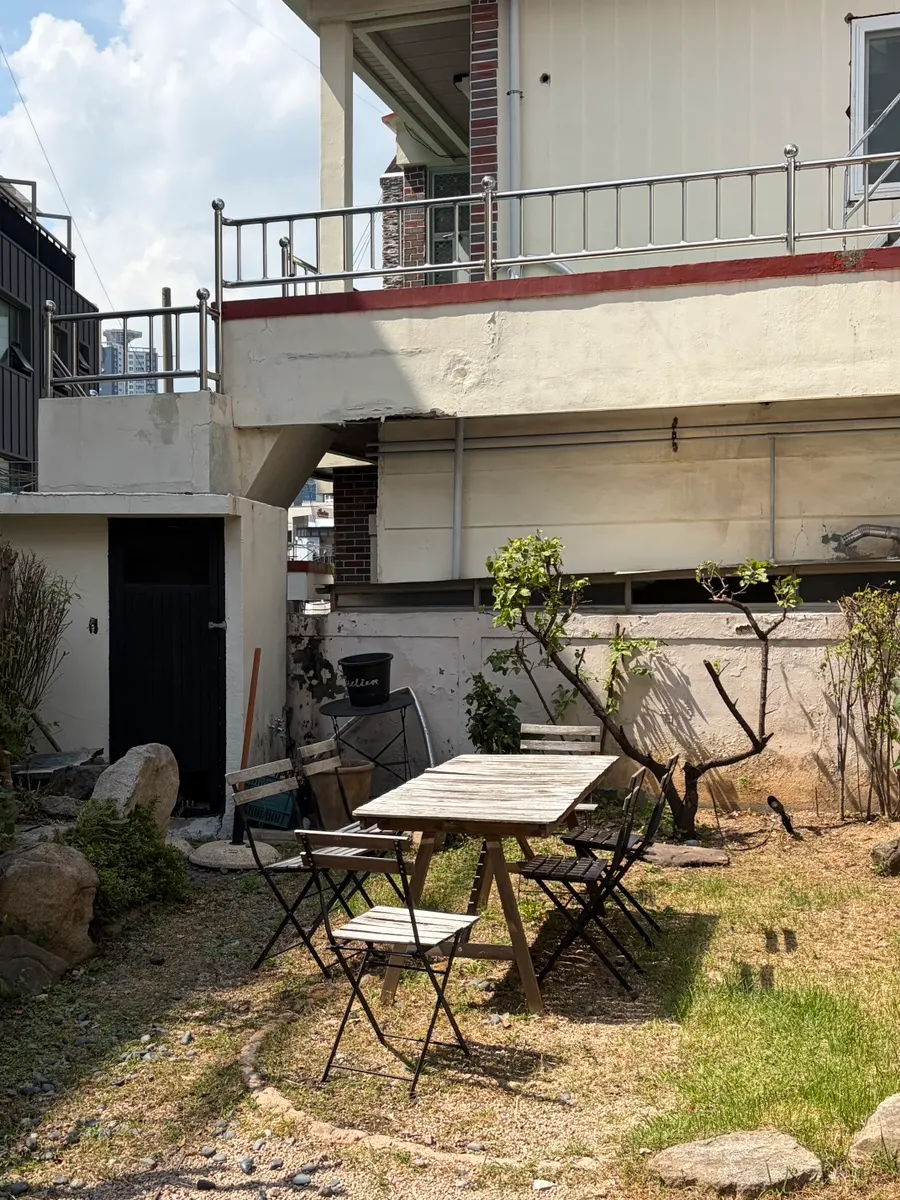 Outdoor garden space near the café entrance