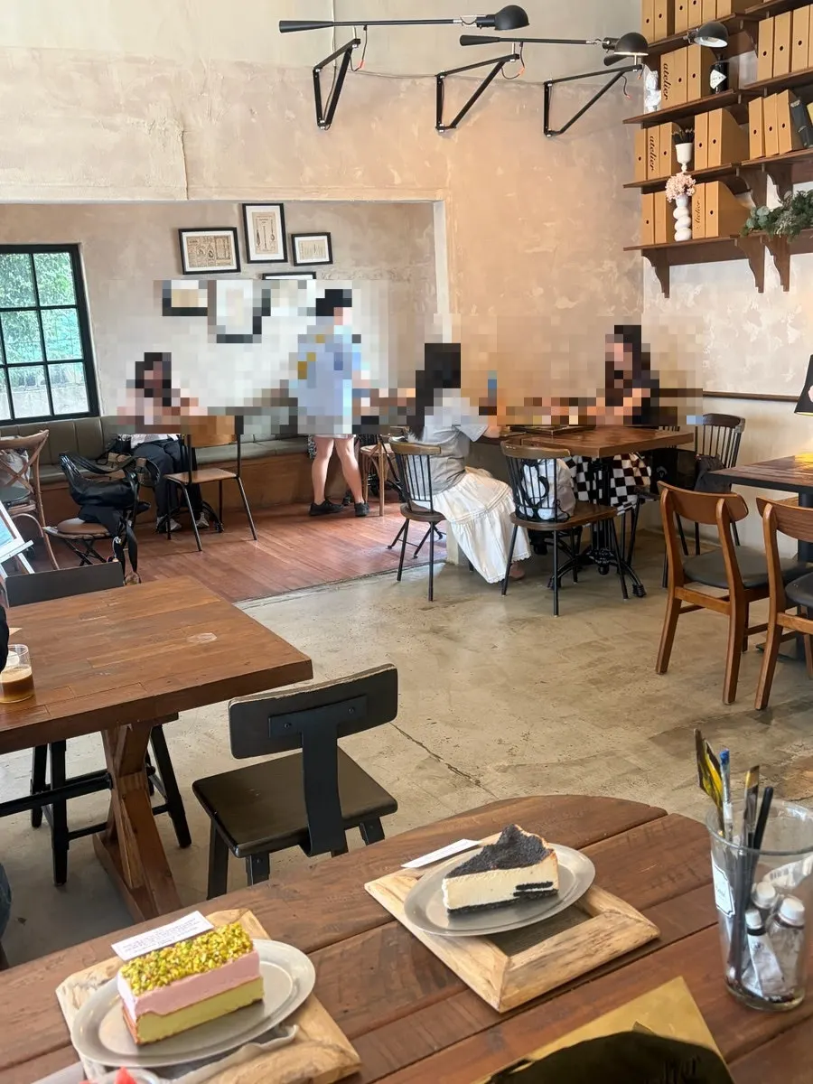 Café interior with wood-tone décor