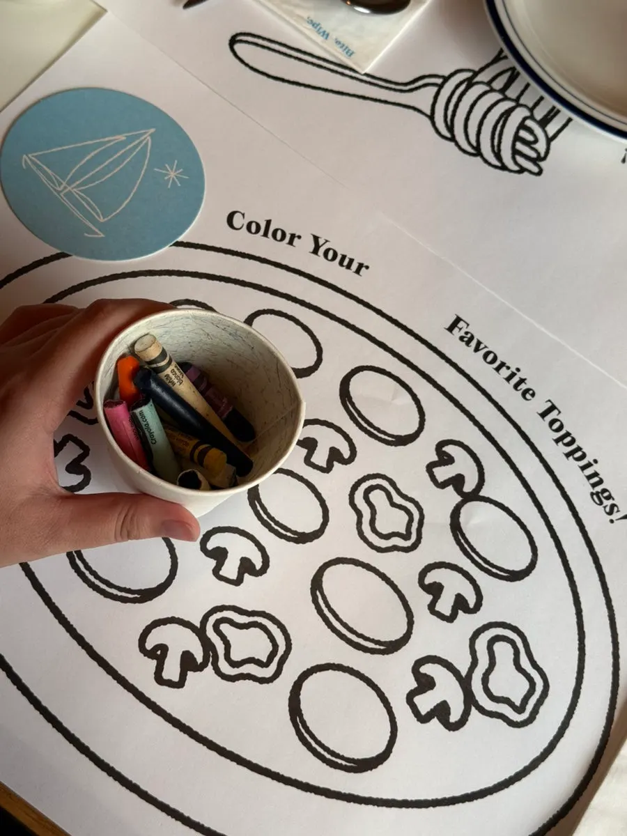 Coloring mat filled in while waiting for food