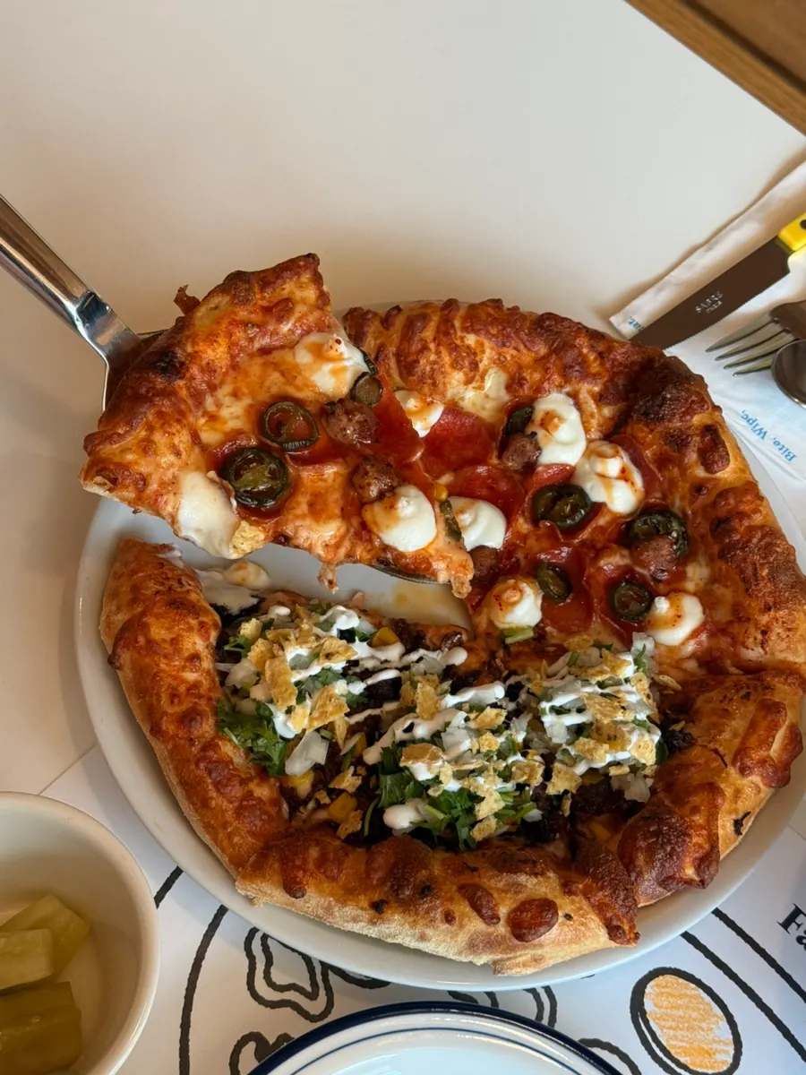 Full view of the half-and-half pizza