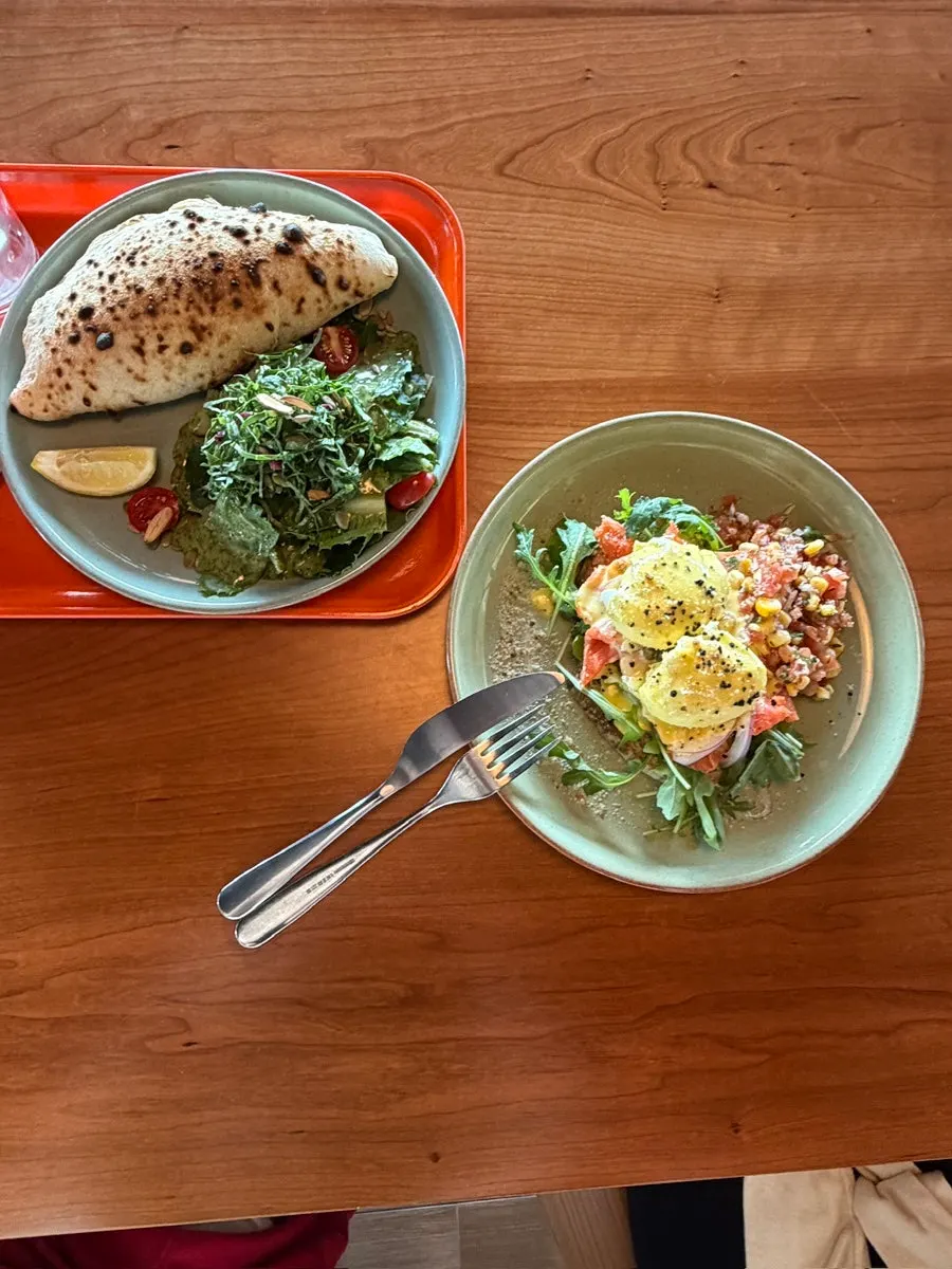 Brunch dishes enjoyed by the window