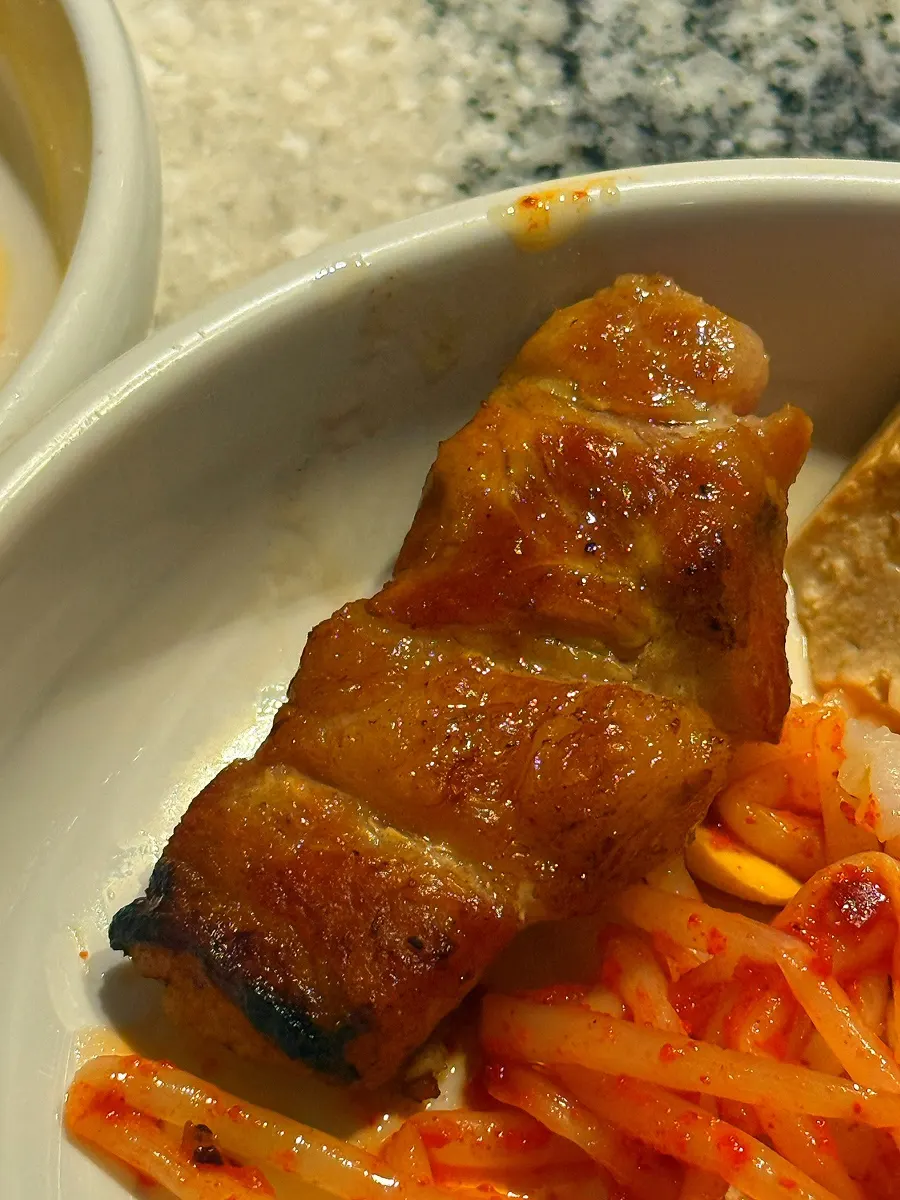 Golden-grilled pork belly sliced into pieces