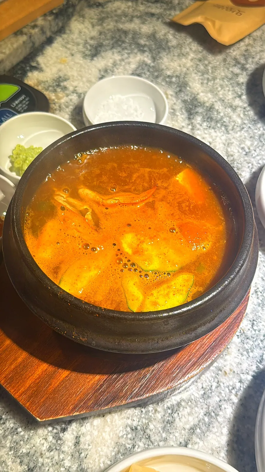 The warm soybean paste stew included with the set