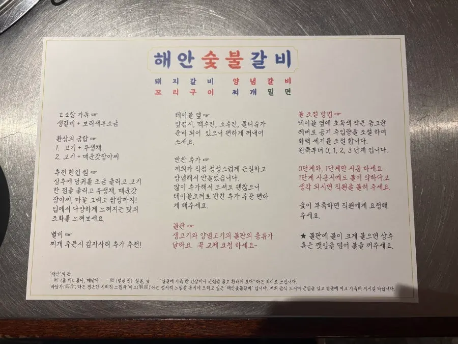 생갈비와 보리새우소금, 갓장아찌 조합