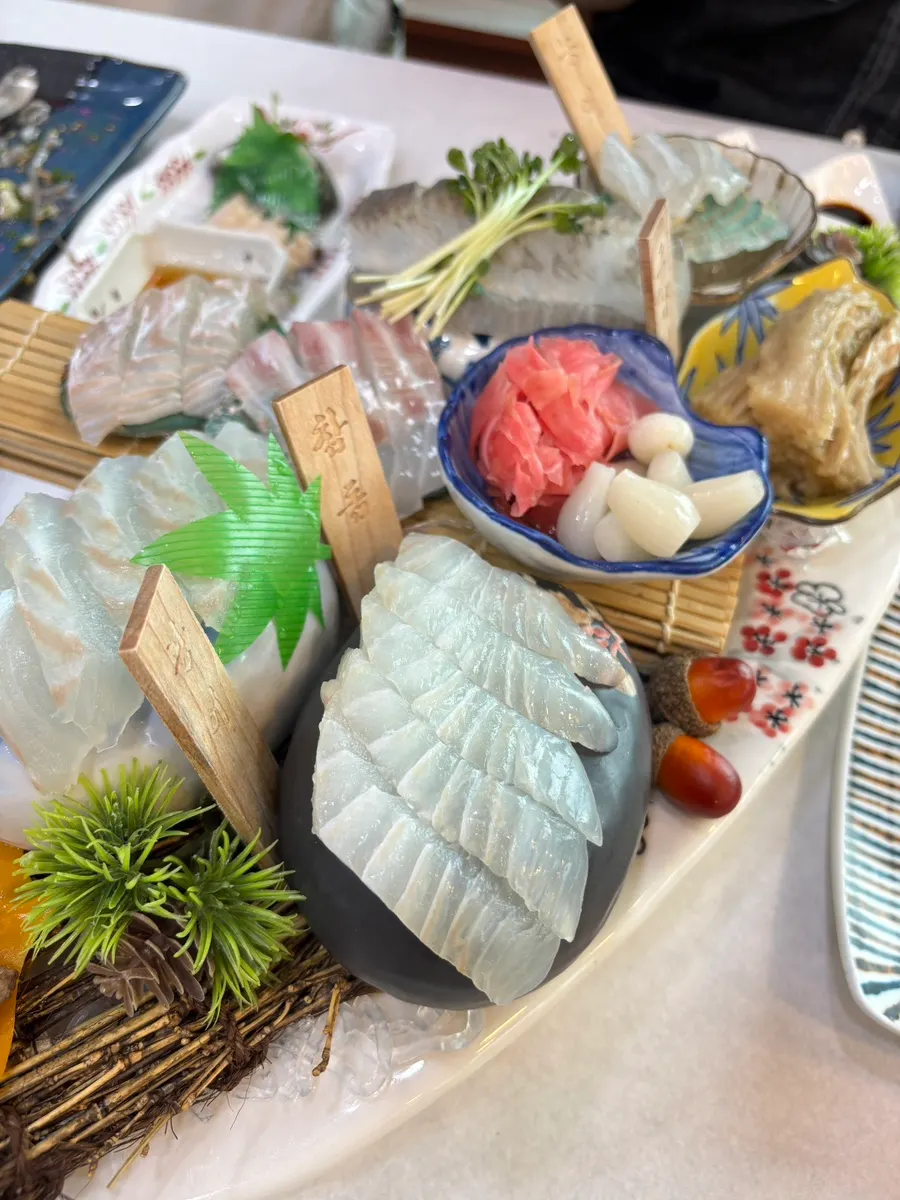 Seafood including abalone sashimi and live octopus