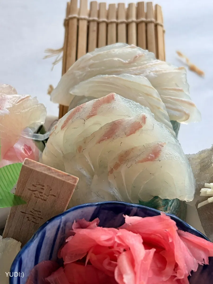 Close-up of thickly sliced assorted sashimi