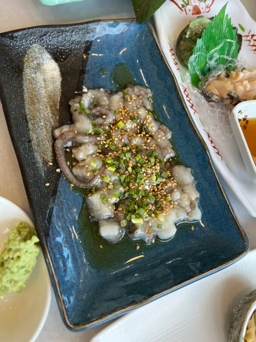 Octopus tangtangi, conch sashimi and sea squirt seafood spread