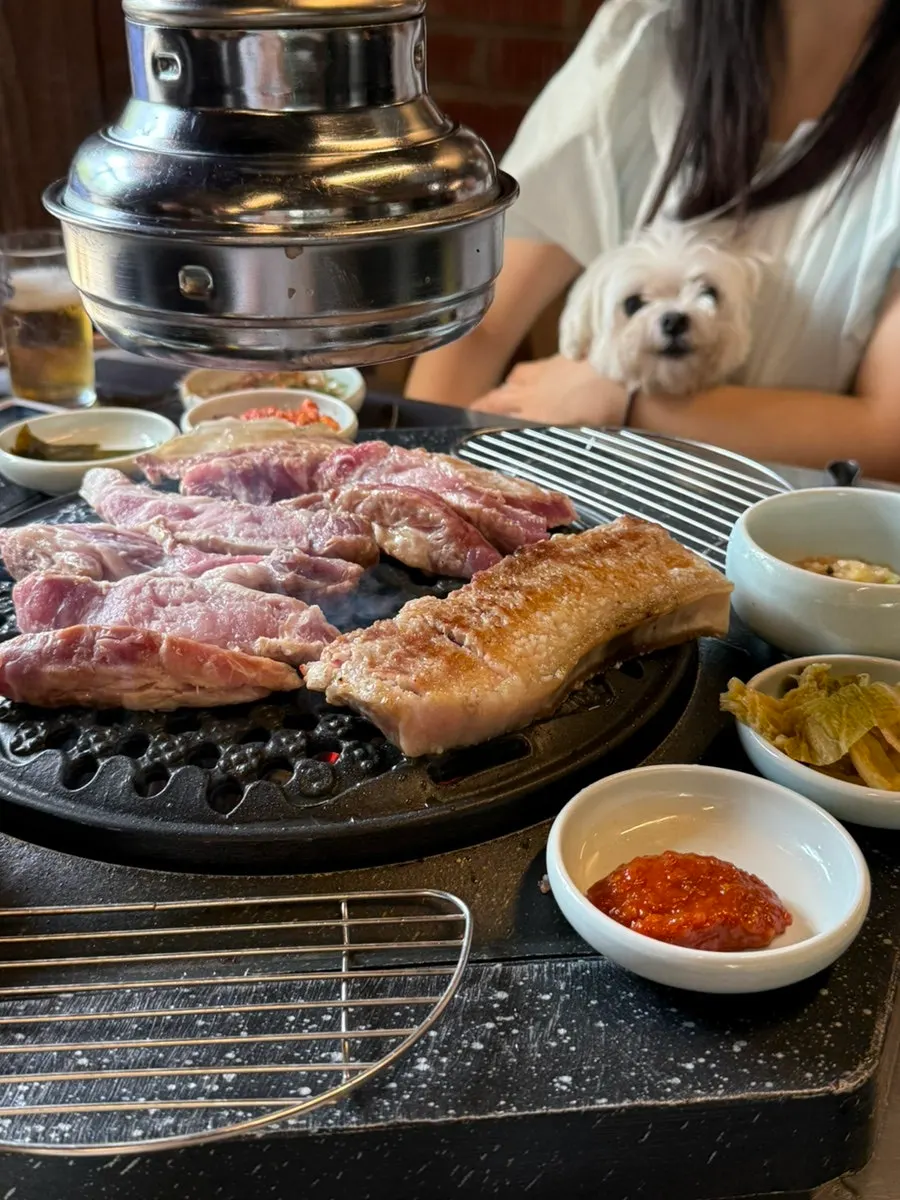 뼈가 붙은 프렌치렉이 담긴 패밀리 모둠 한상