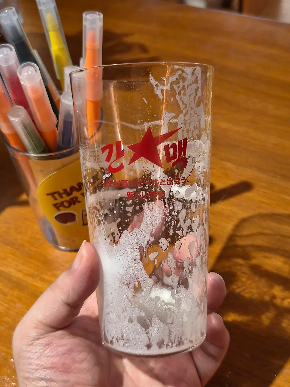 Angel ring left in the glass after drinking draft beer