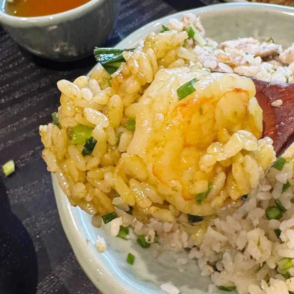 Bowl of evenly mixed lobster shrimp pot rice