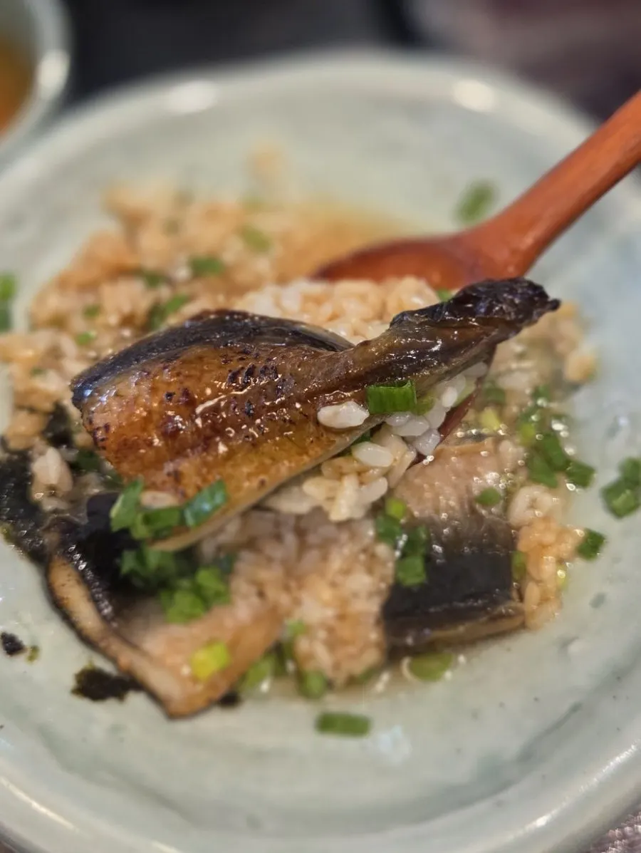 Eel pot rice eaten ochazuke-style with broth poured over it