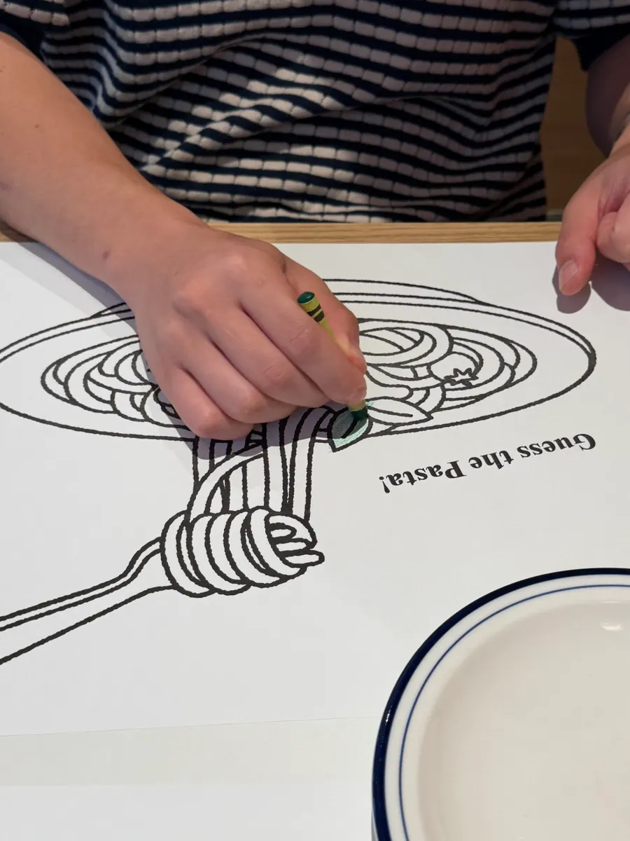 Crayons and paper mat set on a table