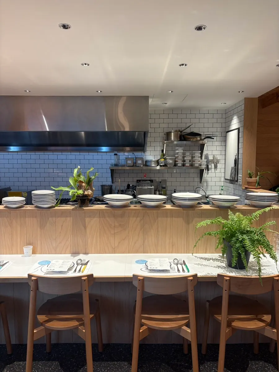Stylish counter with wood interior