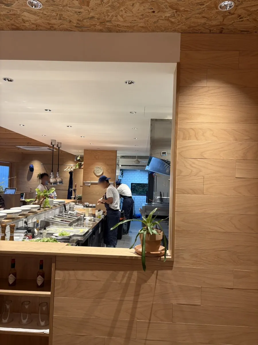 Dining hall with wood tables and lighting