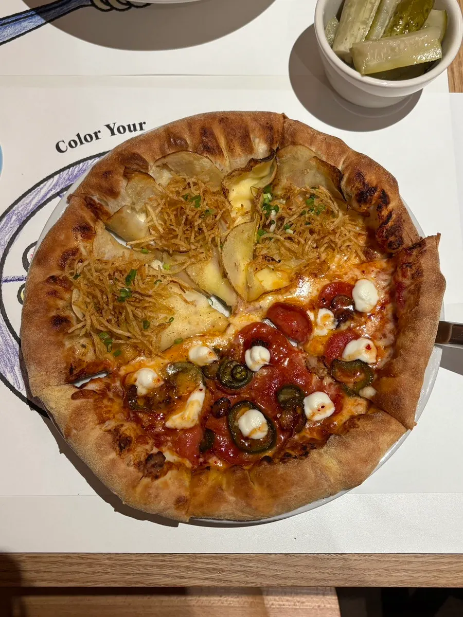 Whole pizza with added cheese crust