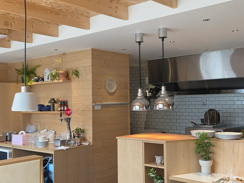 Inside the open kitchen at Extra Mile