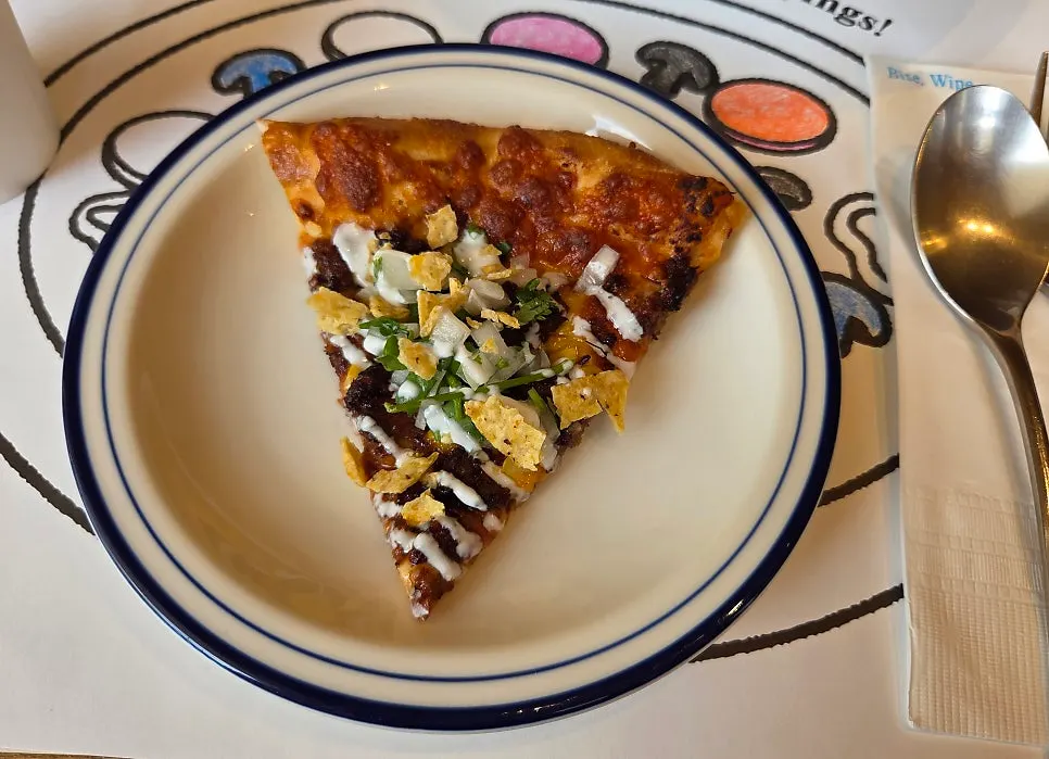 Close-up of the taco pizza toppings