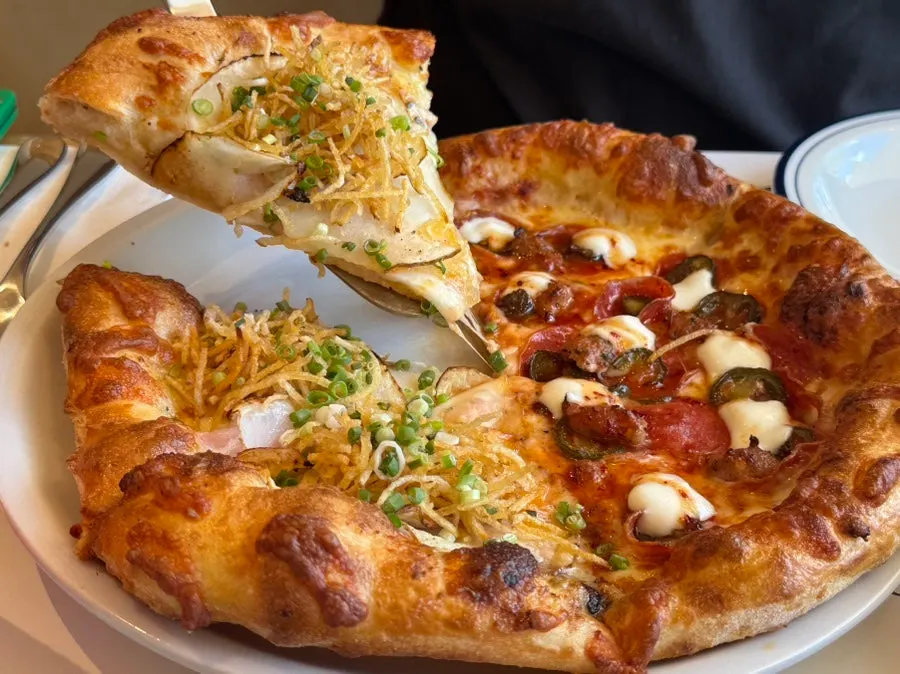 Half-and-half pizza ordered at Extra Mile