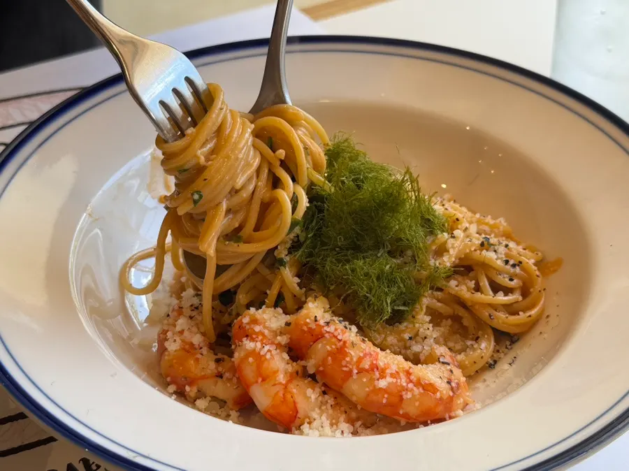 Bisque cream pasta served with gamtae seaweed