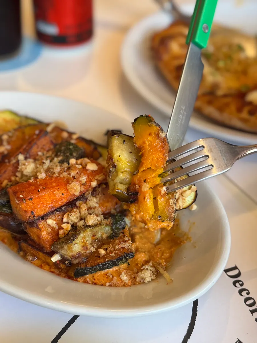 Grilled vegetables dipped in romesco sauce