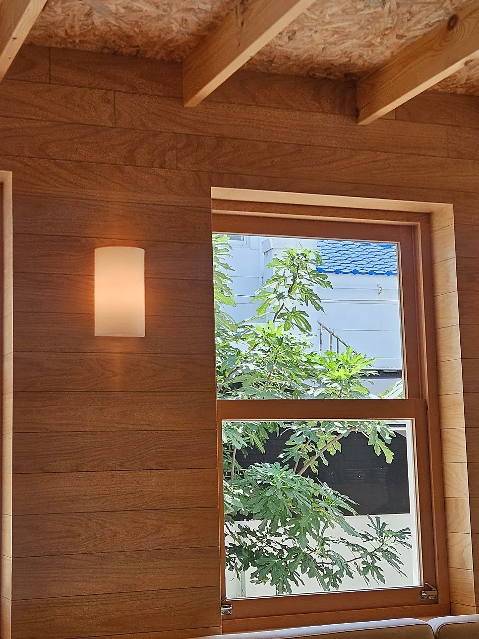 Wood-toned interior of Extra Mile