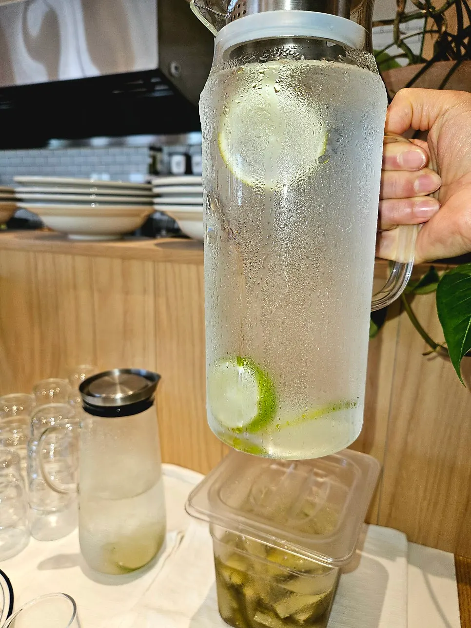 House-made herb pickles and lime water