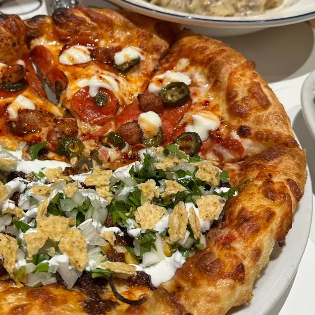 Cross-section of hand-made pizza crust