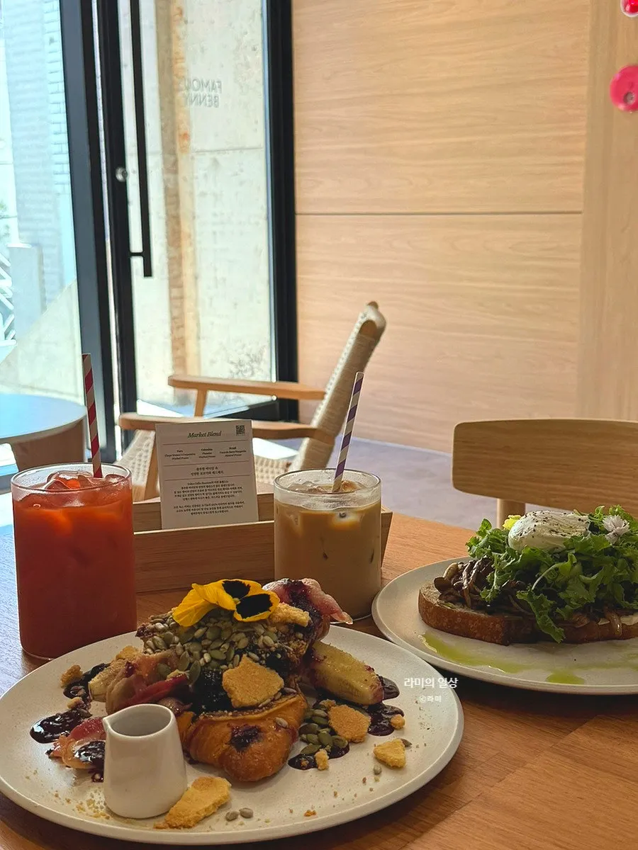 Two brunch plates with contrasting colors