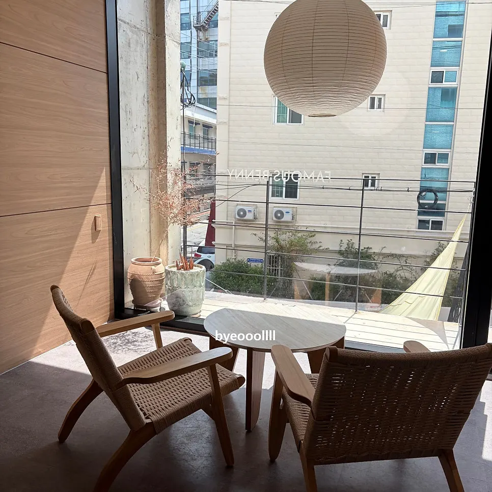 Café interior tables and window seating