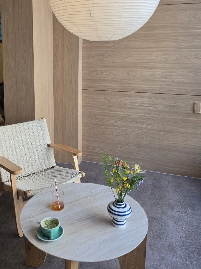 Wood-toned café interior