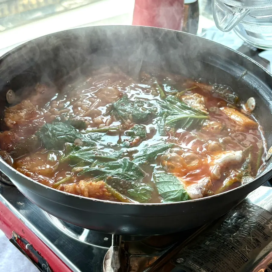 Spicy fish stew served as the final course