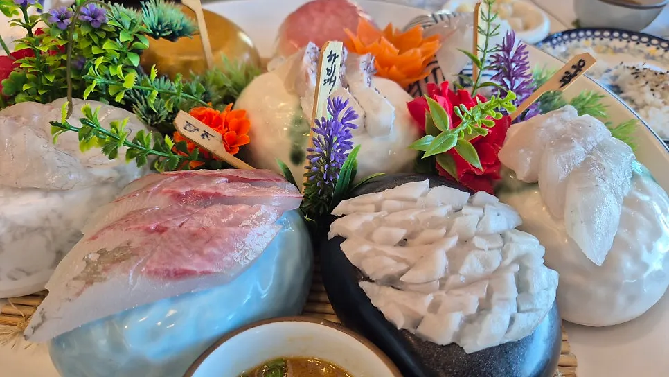 Close-up of the fresh assorted sashimi