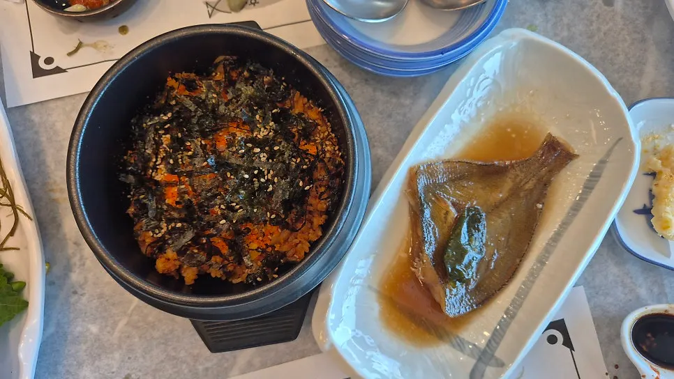Merou steak topped with sauce