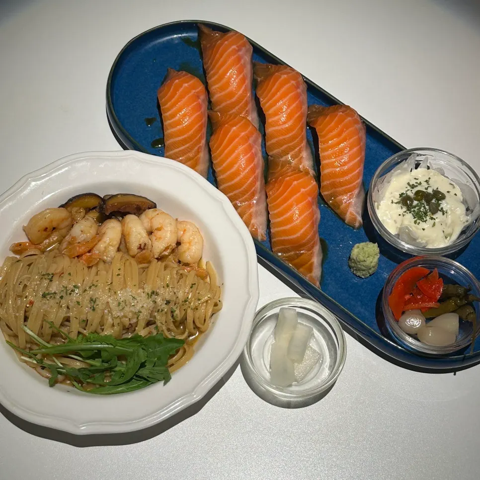 Refilled pickled radish and the meal spread