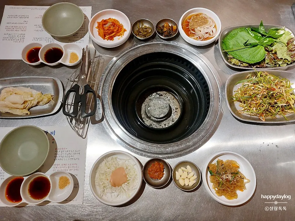 주문한 생갈비와 양념갈비 상차림