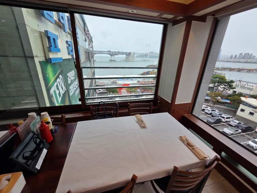 Window seat with a view of Gwangan Bridge