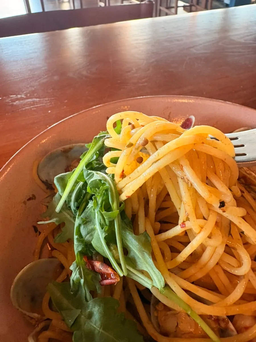 Shrimp oil pasta on a plate