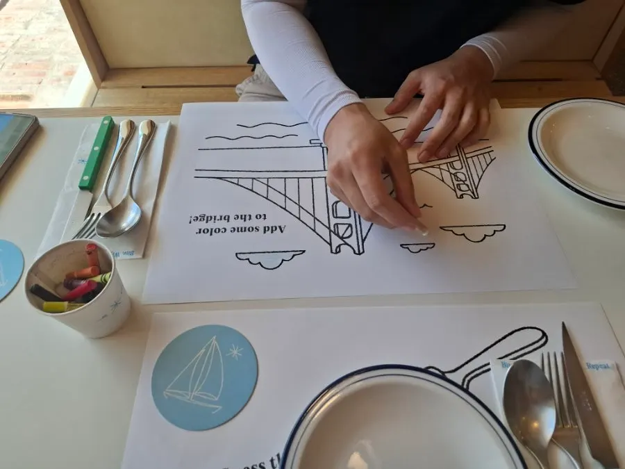 Paper placemat with drawings of Gwangalli and pasta