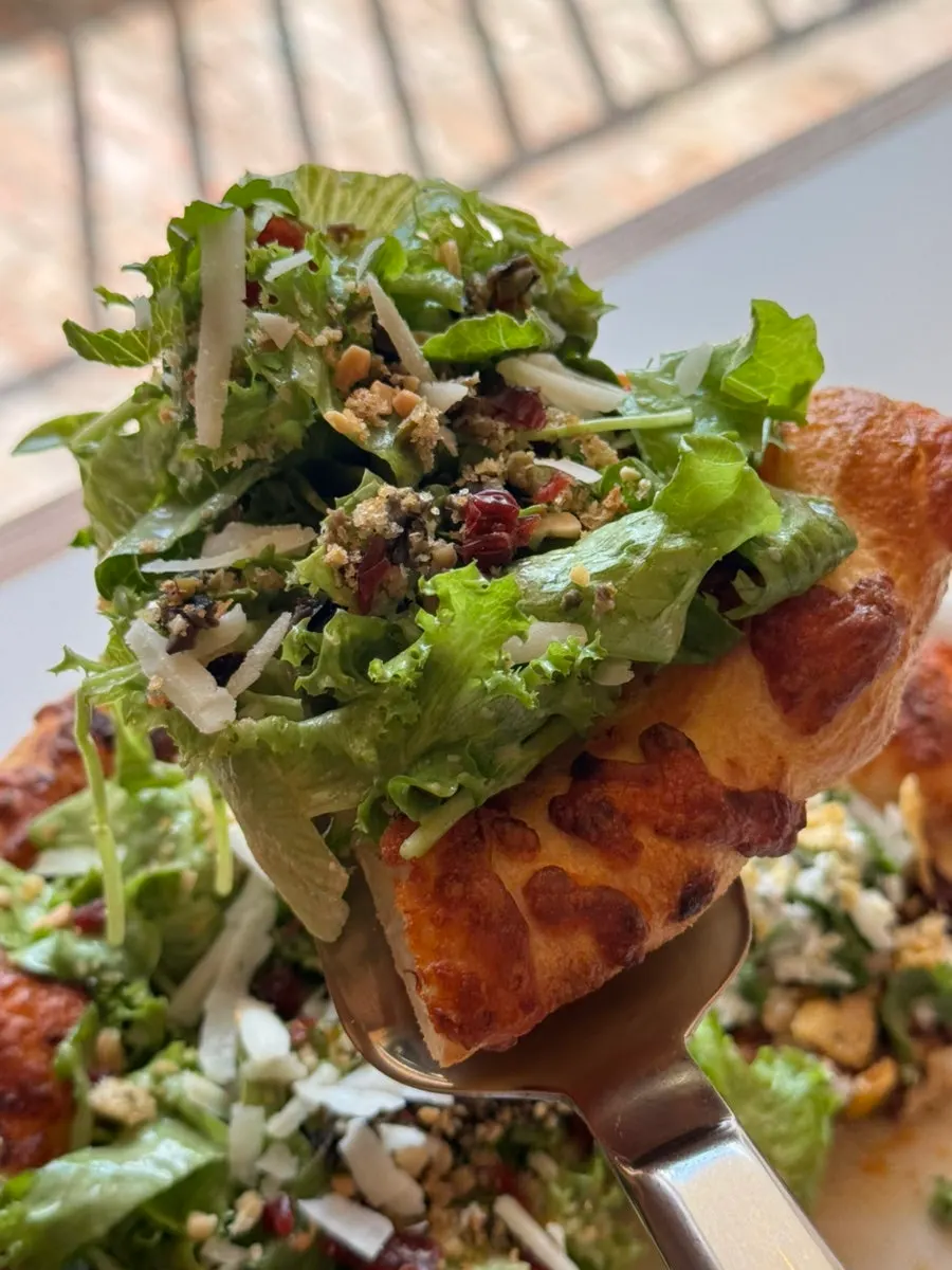 Caesar dressing salad pizza
