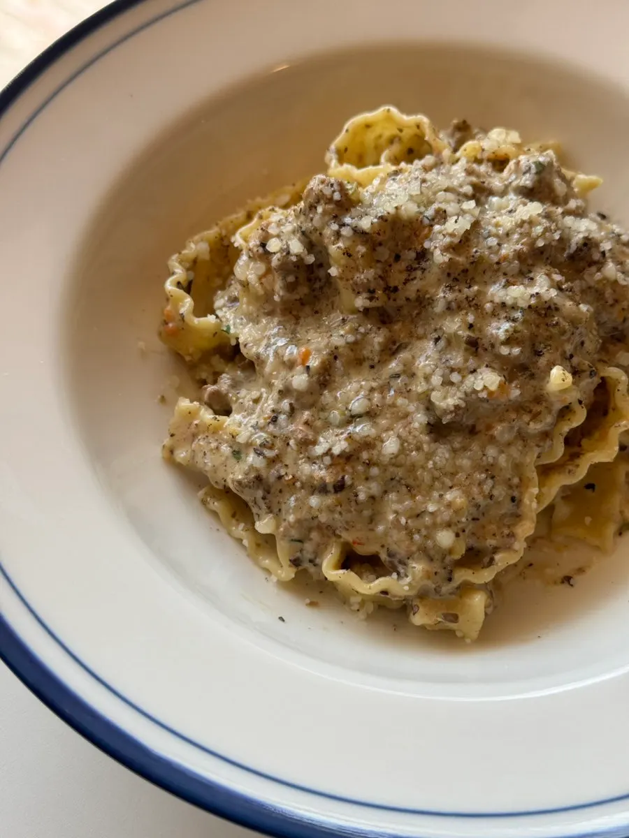 White ragu pasta with beef and pork
