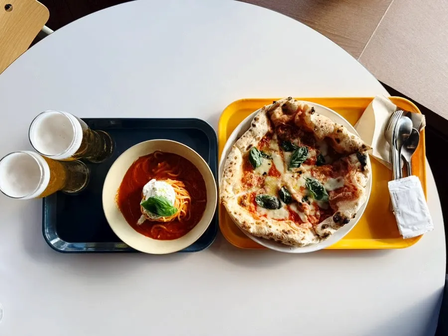 Ordered menu items set on a table facing the sea