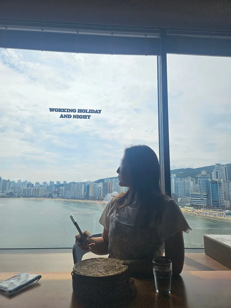 Seated at a window table after ordering