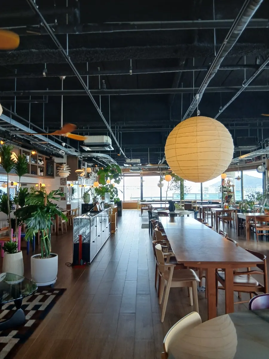View of Gwangalli Beach and Gwangan Bridge from the café window