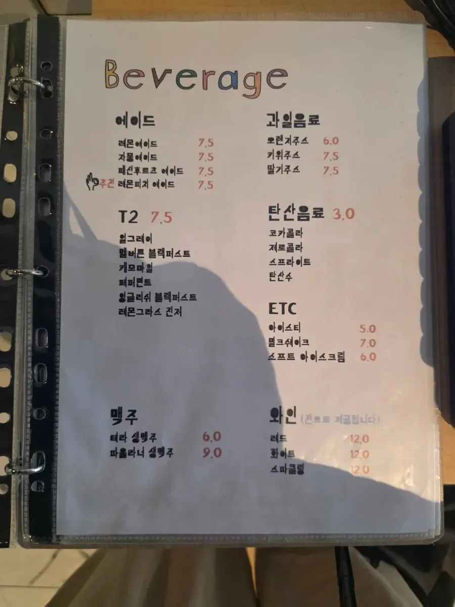 Non-coffee drinks and tea menu board
