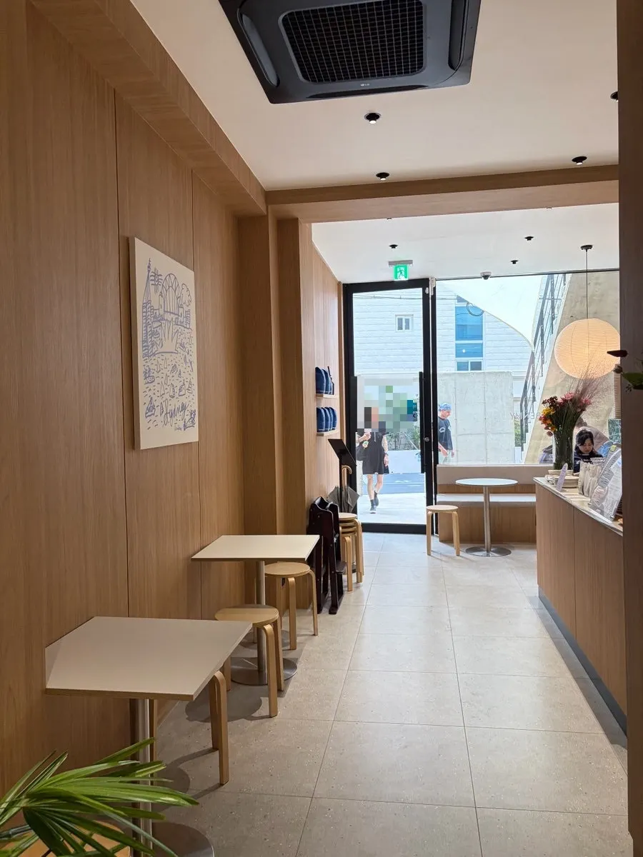 A wide, airy view of the café interior