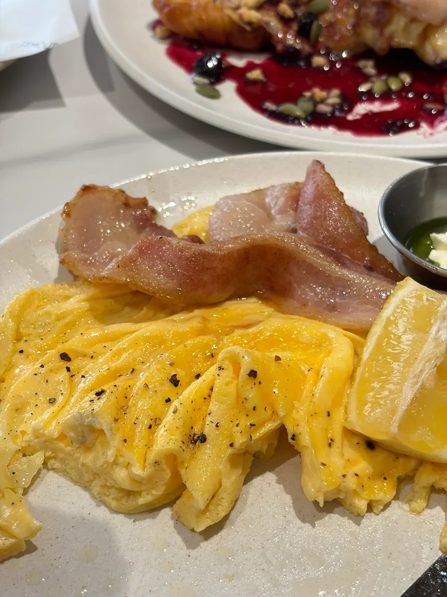 A close-up of the bacon scramble toast