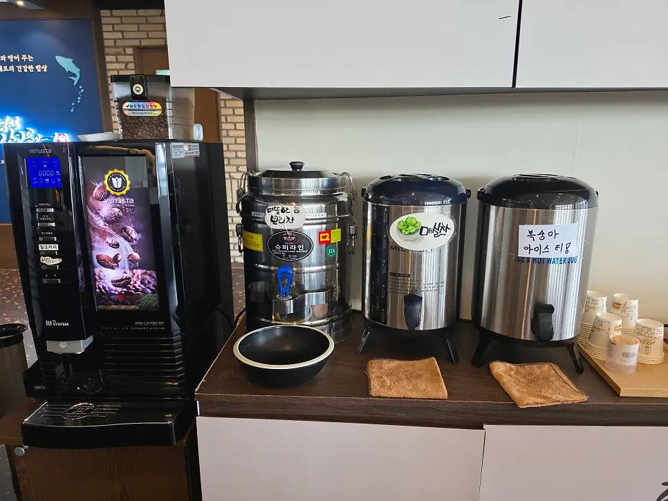 Dessert corner with coffee and tea prepared