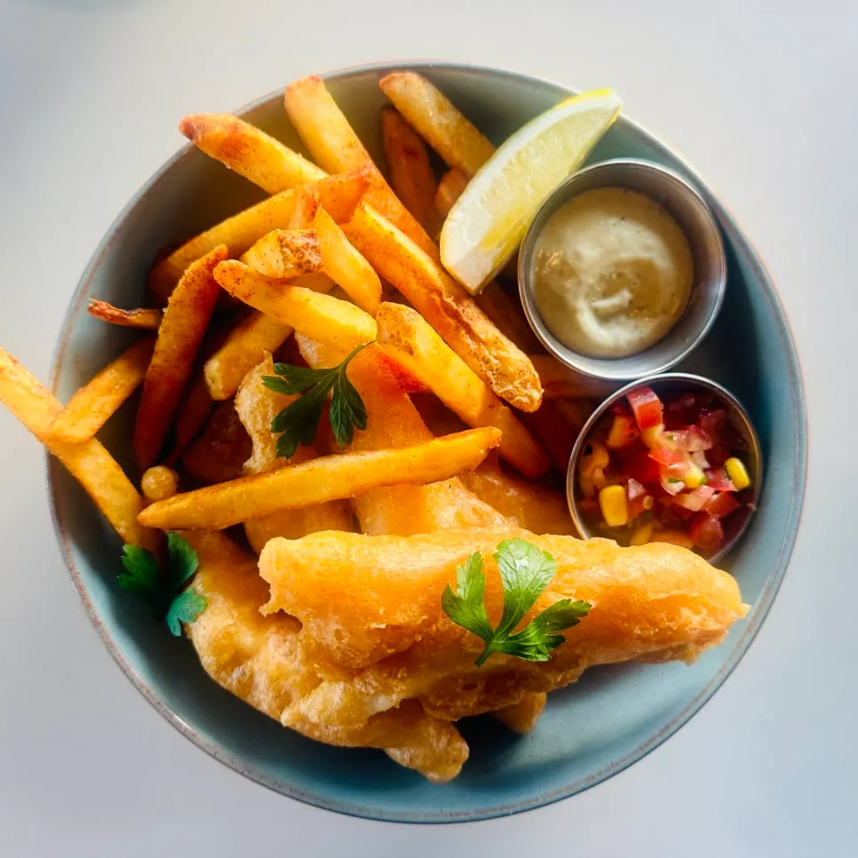 Close-up of the crispy fried fish